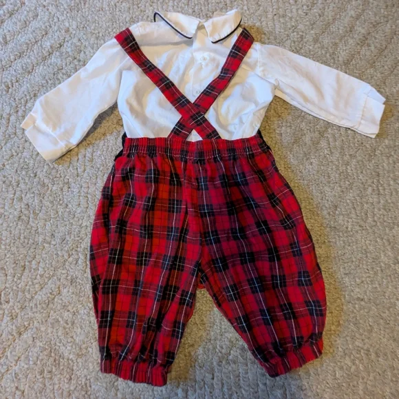 Vintage 90s Good Lad Baby Outfit with Red Plaid and Bow Tie Sz. 18m - Picture 2 of 5